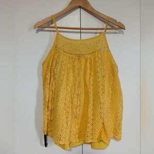 MyStyle Yellow Crochet Lace Tank Top XL Adjustable Straps Flowy